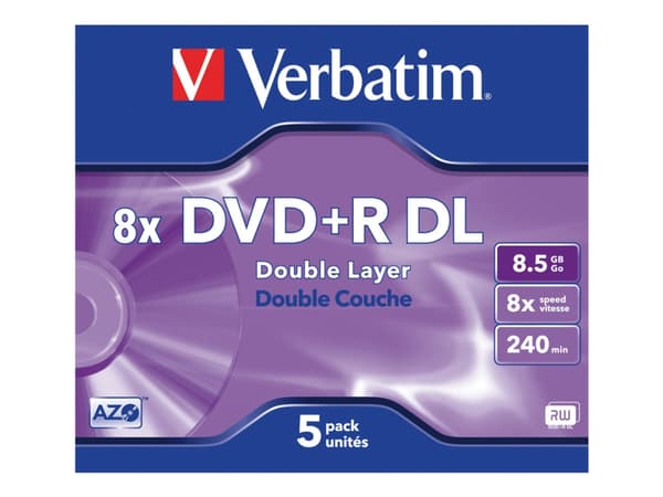 Verbatim - 5 x DVD+R DL - 8.5 GB (240 min) 8x - matt sølv - CD-eske