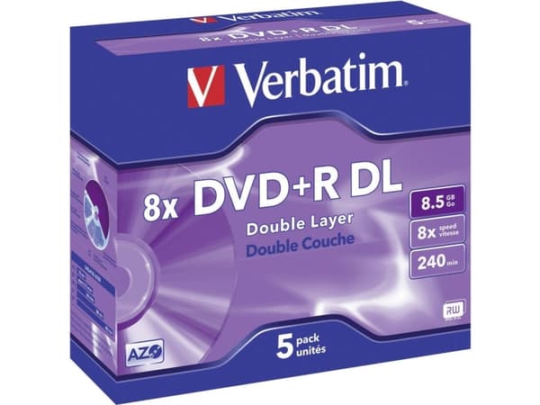 Verbatim - 5 x DVD+R DL - 8.5 GB (240 min) 8x - matt sølv - CD-eske