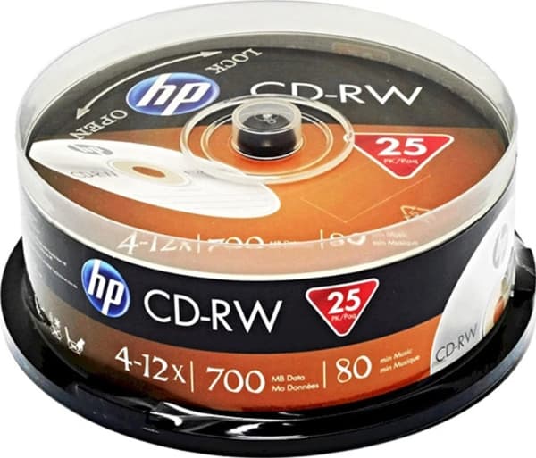 HP HP CD-RW, CWE00019-3, 69313, 25-pack, 700MB, 4-12x, 80min, 12cm, ej tryckbar, tårtkartong, för dataarkivering