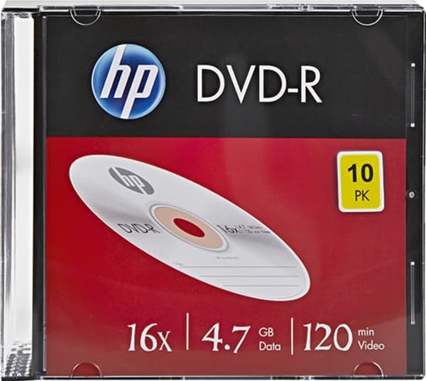 HP HP DVD-R, DME00085-3, 4,7 GB, 16x, tynt etui, 10-pakning, ikke-utskrivbar, 12 cm, 69314, for dataarkivering