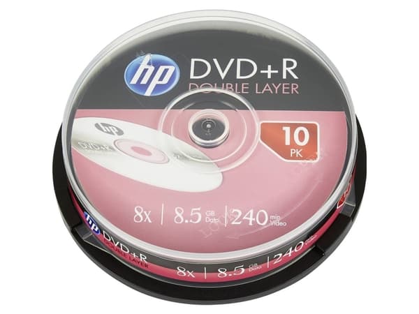 HP DRE00060, DVD+R, 120 mm, Kakeboks, 10 stykker, 8,5 GB