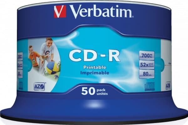 Verbatim CD-R AZO Wide Inkjet Printable no ID, 52x, CD-R, 120 mm, 700 MB, Kakeboks, 50 stykker