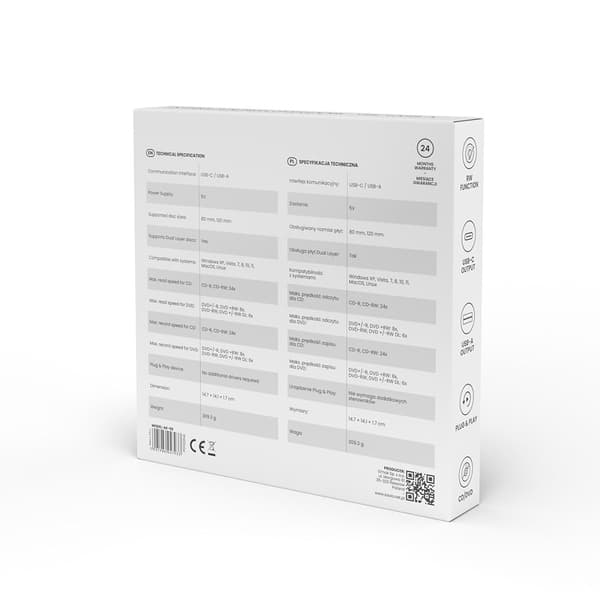 SAVIO AK-59 Extern tunn CD/DVD-inspelare R/RW - USB-C/USB-A, svart