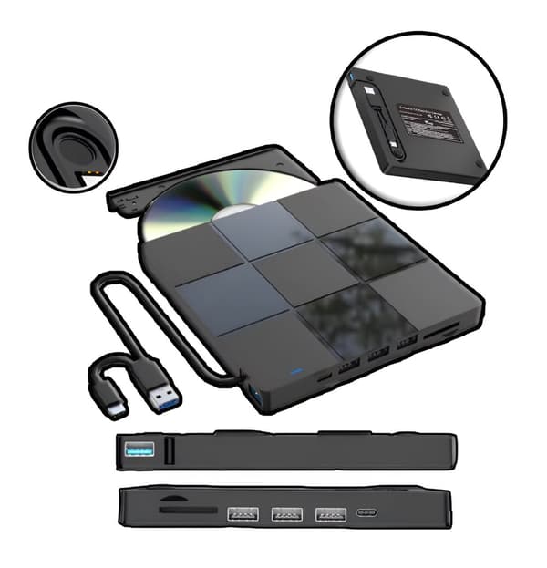 Eksternt CD/DVD-drev til Windows/Mac 4xUSB 1xUSB-C SD/TF Stødsikkert