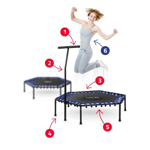 Fitness trampolin med håndtag 127 cm Neo-Sport - sekskantet blå