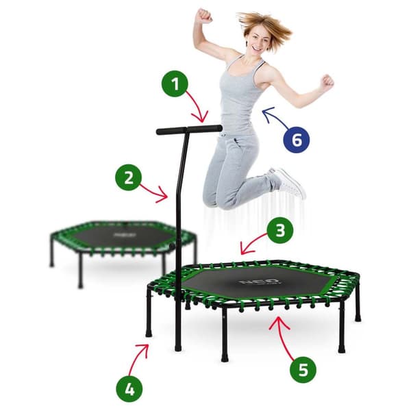 Fitness trampoliini kahvalla 127 cm Neo-Sport - kuusikulmainen vihreä