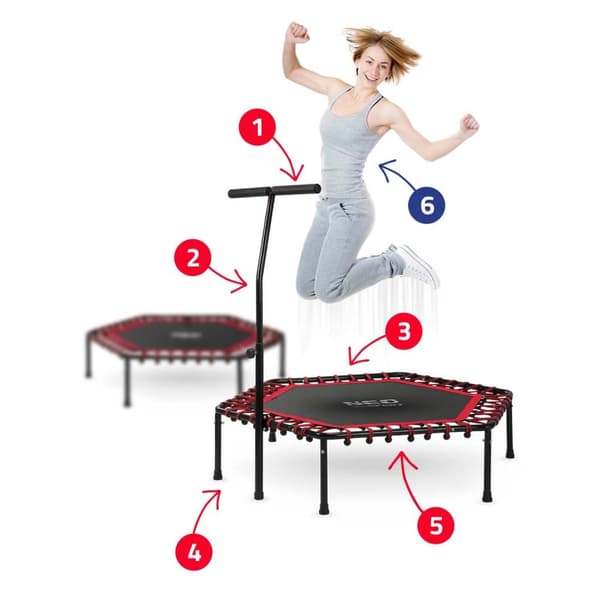Fitness trampolin med håndtag 127 cm Neo-Sport - sekskantet rød
