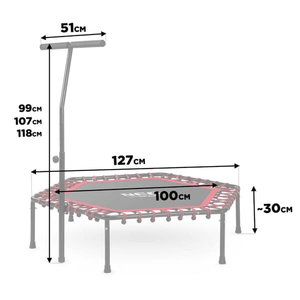 Fitness trampolin med håndtag 127 cm Neo-Sport - sekskantet rød