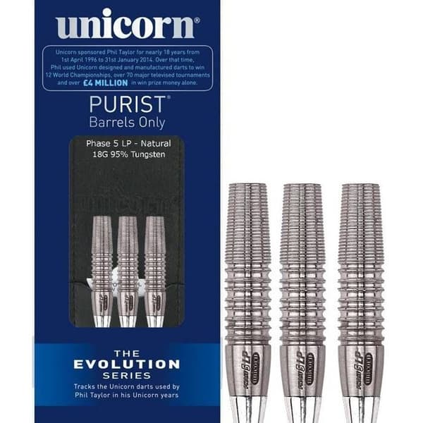 Set med 3 Purist Evolution Phase 5 LP 95% Tungsten Dart Barrels - UNICORN