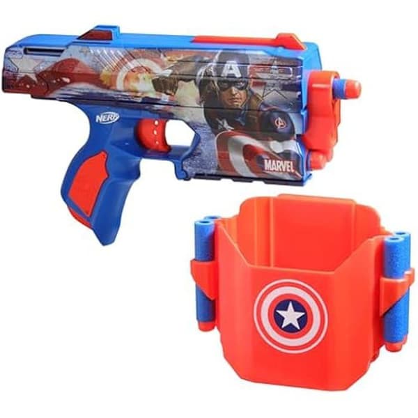 Blaster Nerf - NERF - Captain America - 10 Nerf Elite-pilar - Inkluderad hölster - För barn
