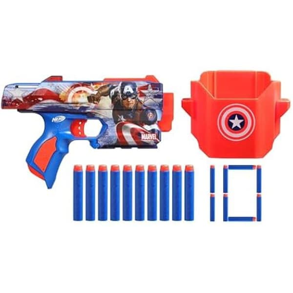 Blaster Nerf - NERF - Captain America - 10 Nerf Elite-pilar - Inkluderad hölster - För barn