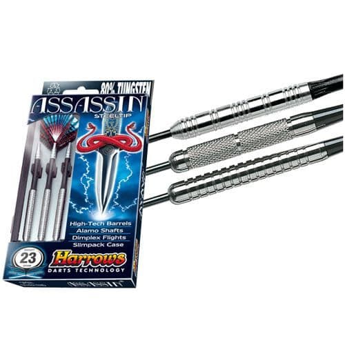 Set med 3 Harrows Assassin-pilar i 80 % volframstål - Alamo Shaft - Dimplex flight - 22g