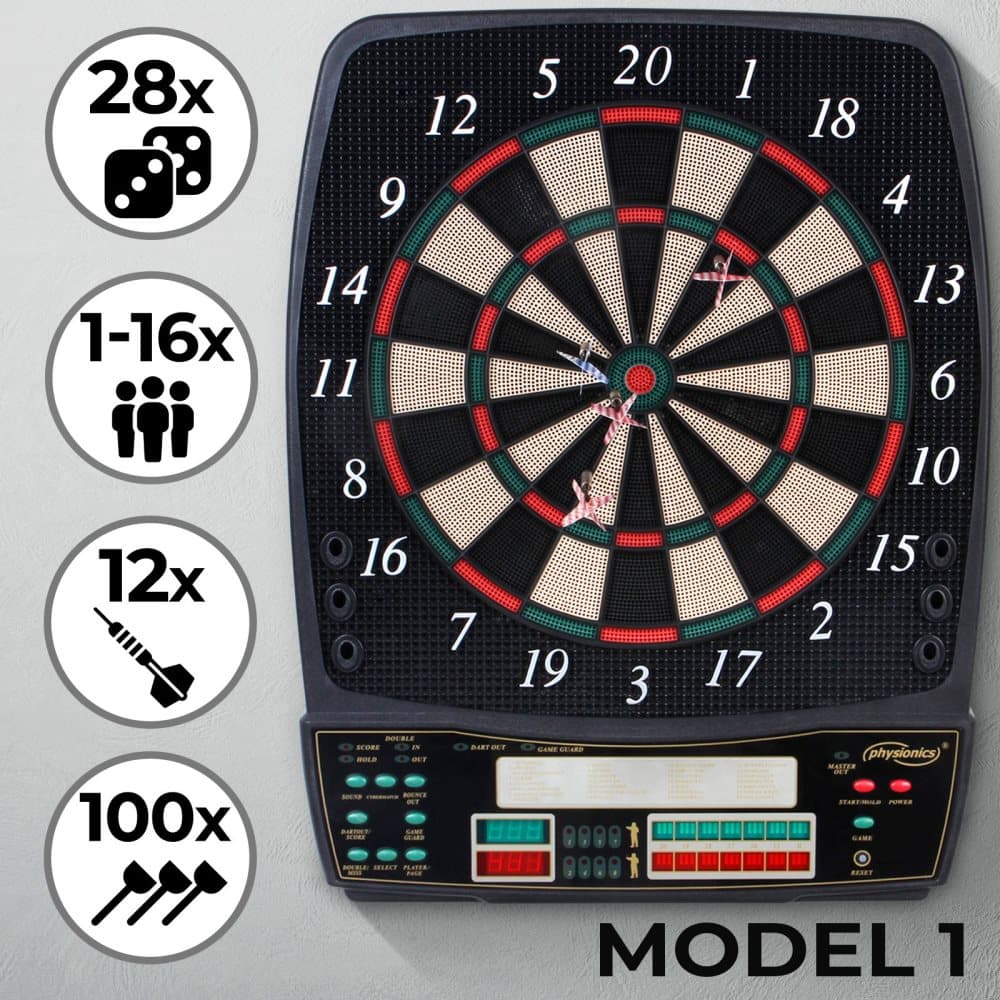 Physionics Elektronisk Darttavla 12 Dartpilar 100 Extra Spetsar