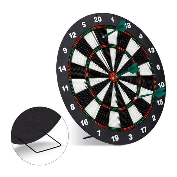 Relaxdays Dart Target 42 cm barn Darttavla bas med 6 pilar svart-vita