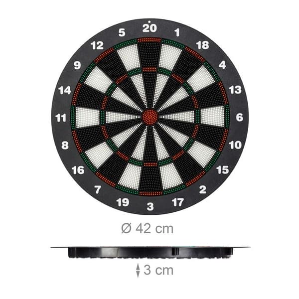 Relaxdays Dart Target 42 cm barn Darttavla bas med 6 pilar svart-vita