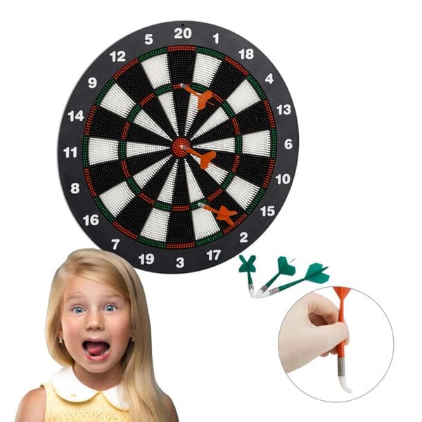 Relaxdays Dart Target 42 cm barn Darttavla bas med 6 pilar svart-vita