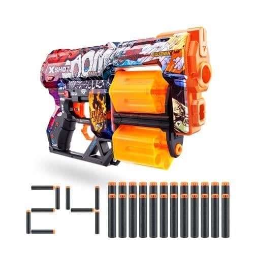 X-Shot Skins Dread Blaster - ZURU X-SHOT - Dubbelroterande pipa - 27m räckvidd - 24 pilar ingår