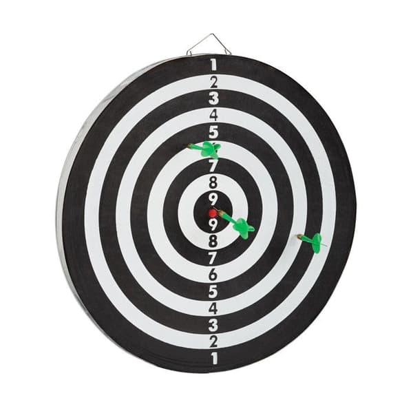 Relaxdays darttavla X2 43 cm tävling darttavla med 6 pilar, svart-vit