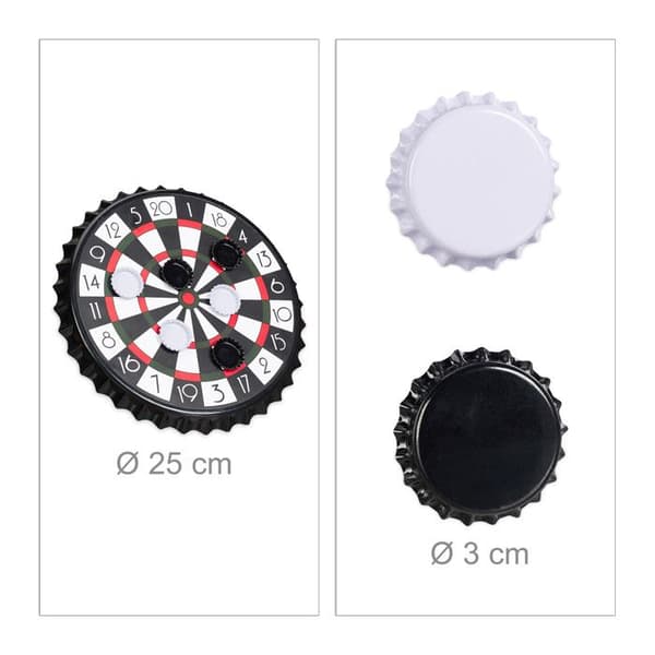 Relaxdays Kapseldartspel, magnetisk måltavla, fest, dryck, med 6 delar, diameter 25 cm, svart