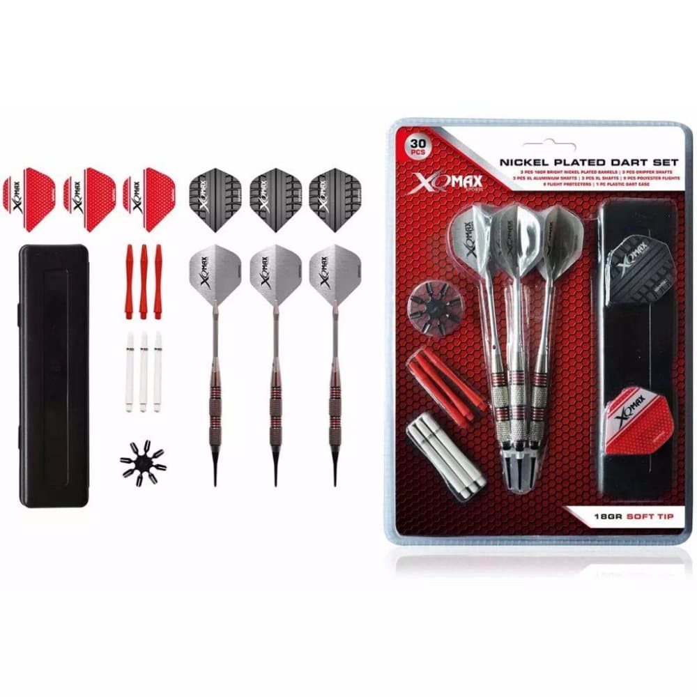 XQmax Darts Nikkelbelagt dartsett 30 deler 18g myke spisser QD7000690