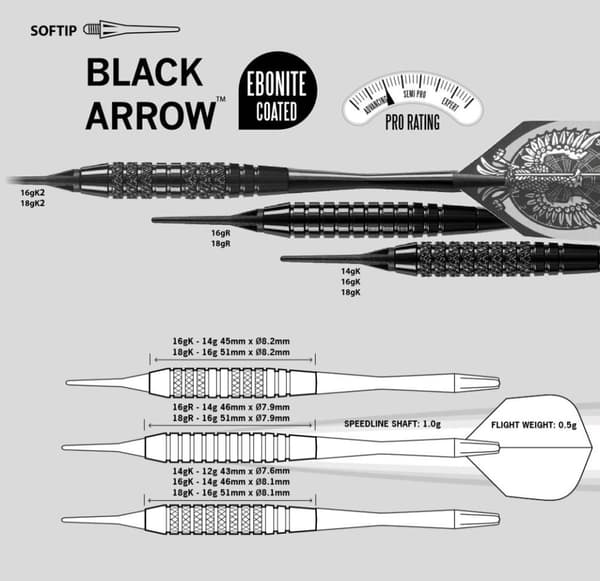 DARTS HARROWS SOFTTIP BLACK ARROW 16G 3 KPL