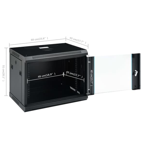 vidaXL Nettverksskap 9U veggmontert 19" IP20 600x450x510 mm