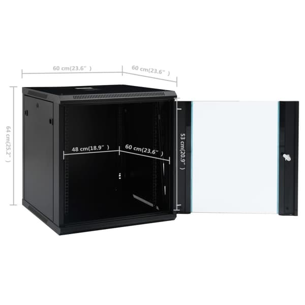 vidaXL Nettverksskap 12U veggmontert 19" IP20 600x600x640 mm