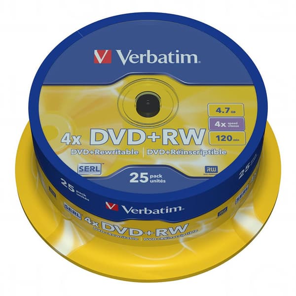 Verbatim Dvd+rw 4.7gb 4x Speed 25 Units Valkoinen