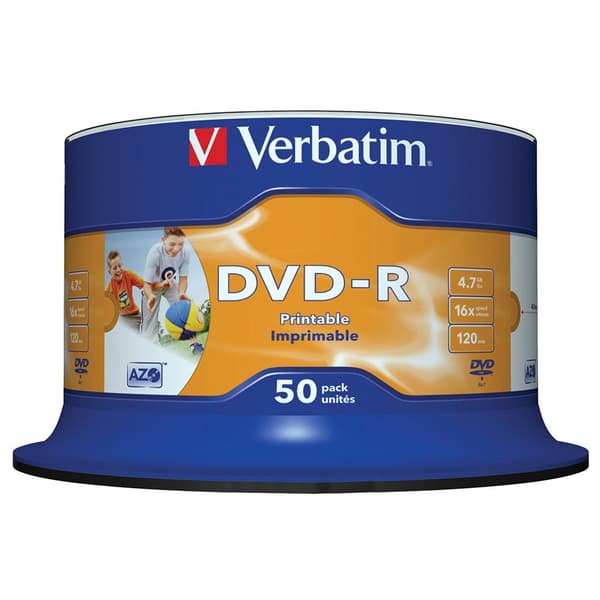 Verbatim Tryckbar Dvd-r 4.7gb 16x Fart 50 Enheter Vit