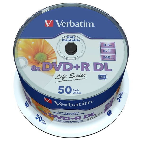 Verbatim Bred 50 Dvd+r Dl 8x Liv Serie Transparent