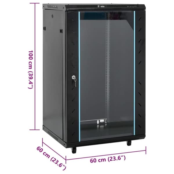 vidaXL 18U Verkkolaitekaappi kääntyvät jalat 19" IP20 60x60x100 cm