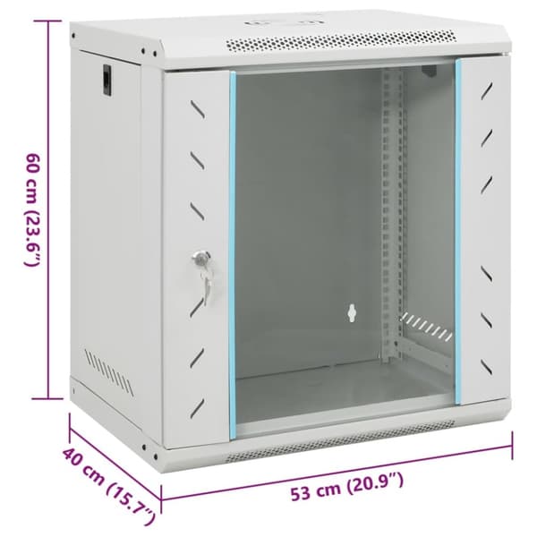 vidaXL 12U Nätverksskåp väggmonterat 19" IP20 53x40x60 mm