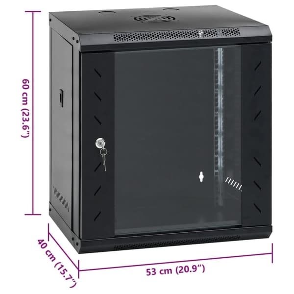 vidaXL 12U Nätverksskåp väggmonterat 19" IP20 53x40x60 mm