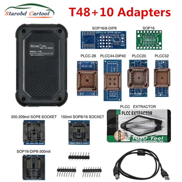 XGecu T48 Programmer, Stöder Flera Enheter, USB2.0 Gränssnitt, Låg Strömförbrukning,T48 10 Adaptrar