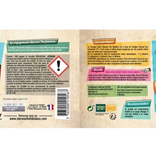 STARWAX FABULOUS - Vit vinäger 14 grader oparfymerad 1l