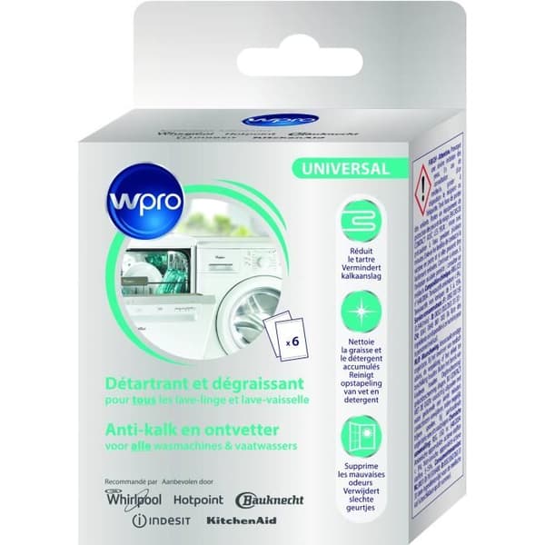 WPRO DES616 Avkalkningsmedel 3 i 1 för tvättmaskin och diskmaskin - 6 påsar à 50g