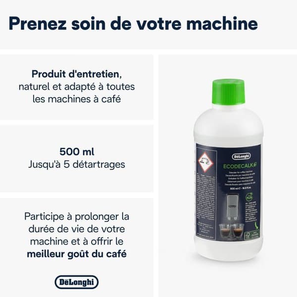 De'Longhi EcoDecalk Avkalkningsmedel DLSC500, 5 Doser av Avkalkning, Flaska med 5 Doser, 500ml