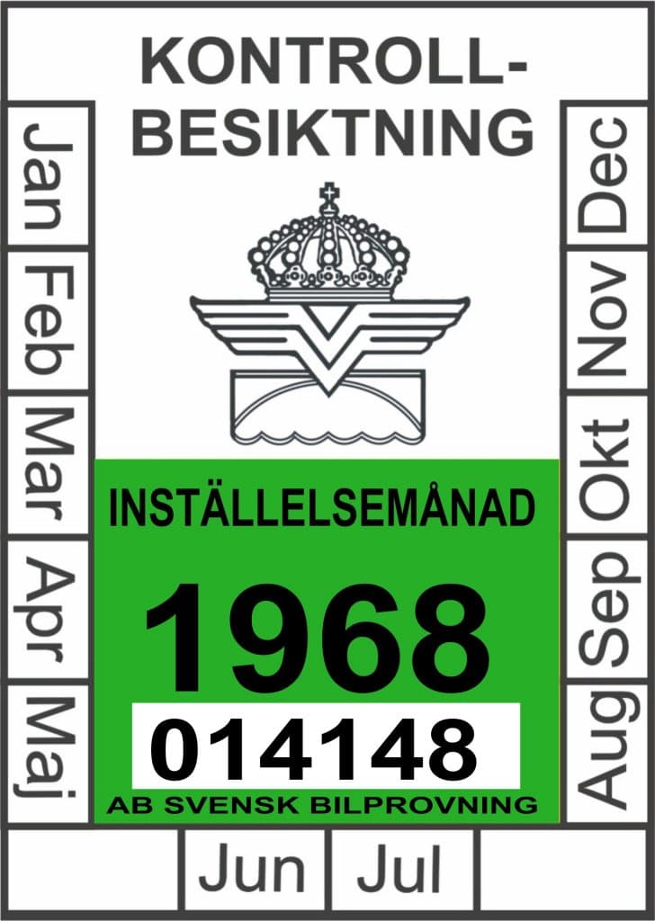 Kontrollbesiktings märke 1968 Dekal