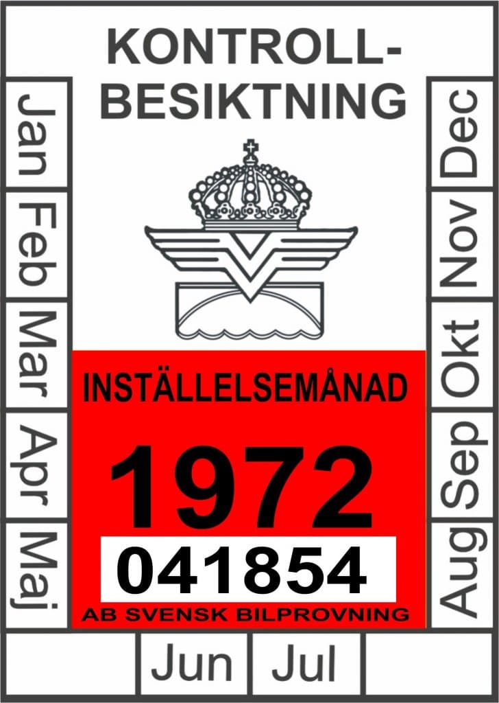 Kontrollbesiktings märke 1972 Dekal