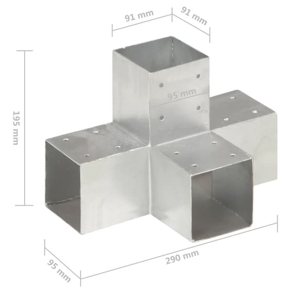 stolpebeslag X-form 4 stk. 91x91 mm galvaniseret metal