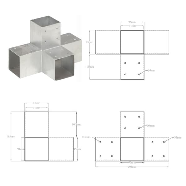 stolpebeslag X-form 4 stk. 91x91 mm galvaniseret metal