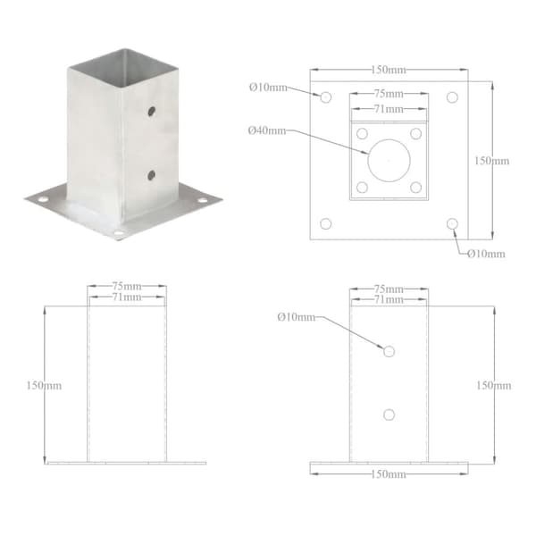 vidaXL Aitatolpan jalat 4 kpl galvanoitua metallia 71 mm -  Aitatolpat