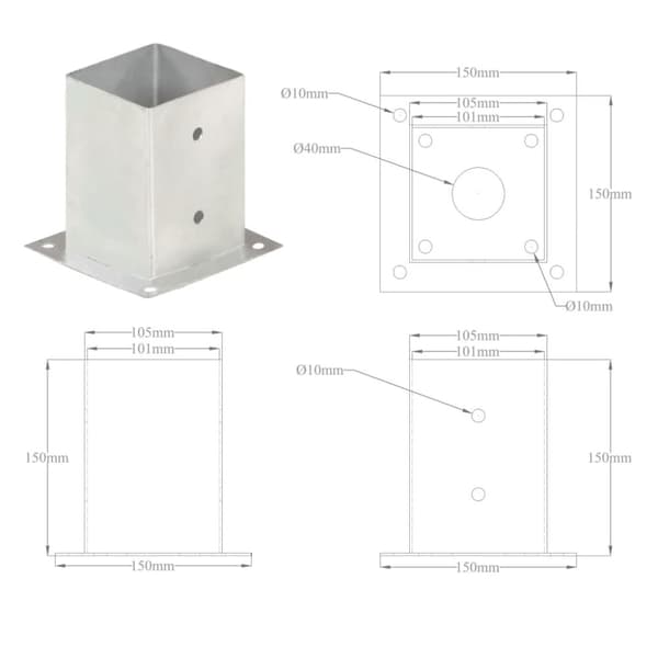 vidaXL stolpefod 4 stk. 101 mm galvaniseret metal -  Hegnspæle