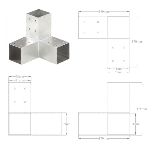 vidaXL Stolpbeslag Y-form galvaniserad metall 71x71 mm -  Staketstolpar