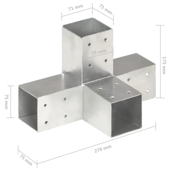 The Living Store stolpebeslag X-form 71x71 mm galvaniseret metal - Hegnspæle