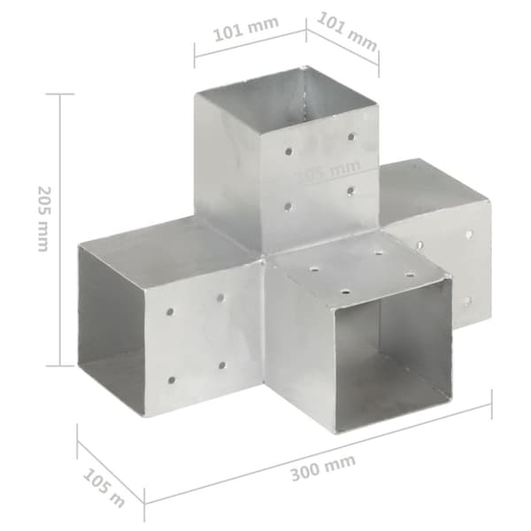 The Living Store stolpebeslag X-form 4 stk. 101x101 mm galvaniseret metal - Hegnspæle