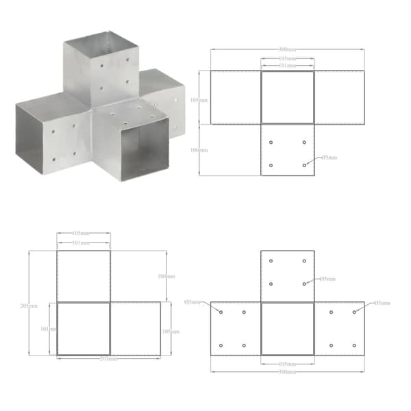 The Living Store stolpebeslag X-form 4 stk. 101x101 mm galvaniseret metal - Hegnspæle