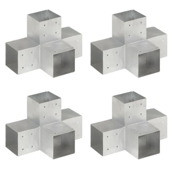 The Living Store stolpebeslag X-form 4 stk. 101x101 mm galvaniseret metal - Hegnspæle