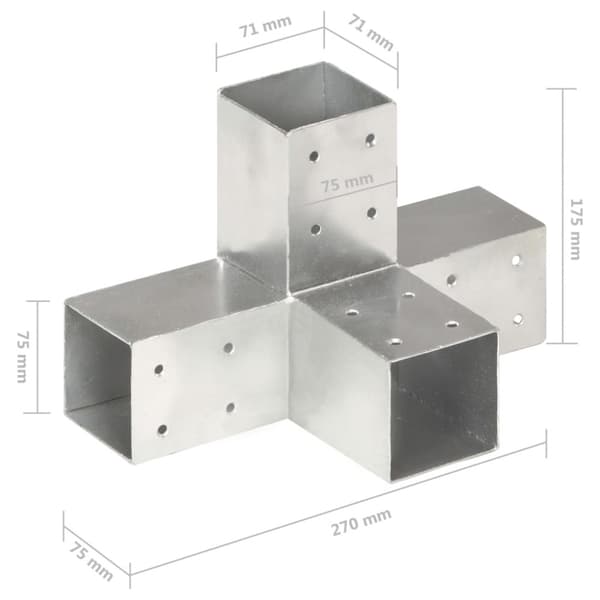 The Living Store Tolppaliittimet 4 kpl X-muoto galvanoitu metalli 71x71 mm - Aitatolpat