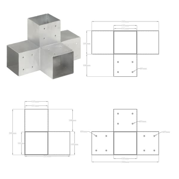 The Living Store Tolppaliitin X-muoto galvanoitu metalli 101x101 mm - Aitatolpat